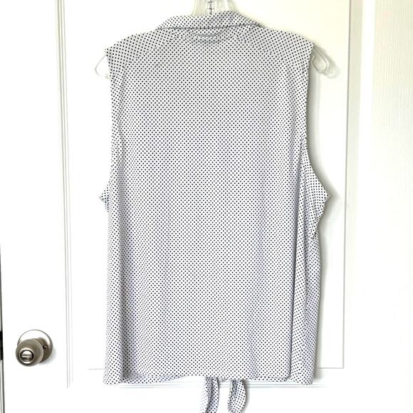Adrianna Papell Wms XL White Black Dot Sleeveless Button Up Tie Front Blouse - Picture 2 of 10
